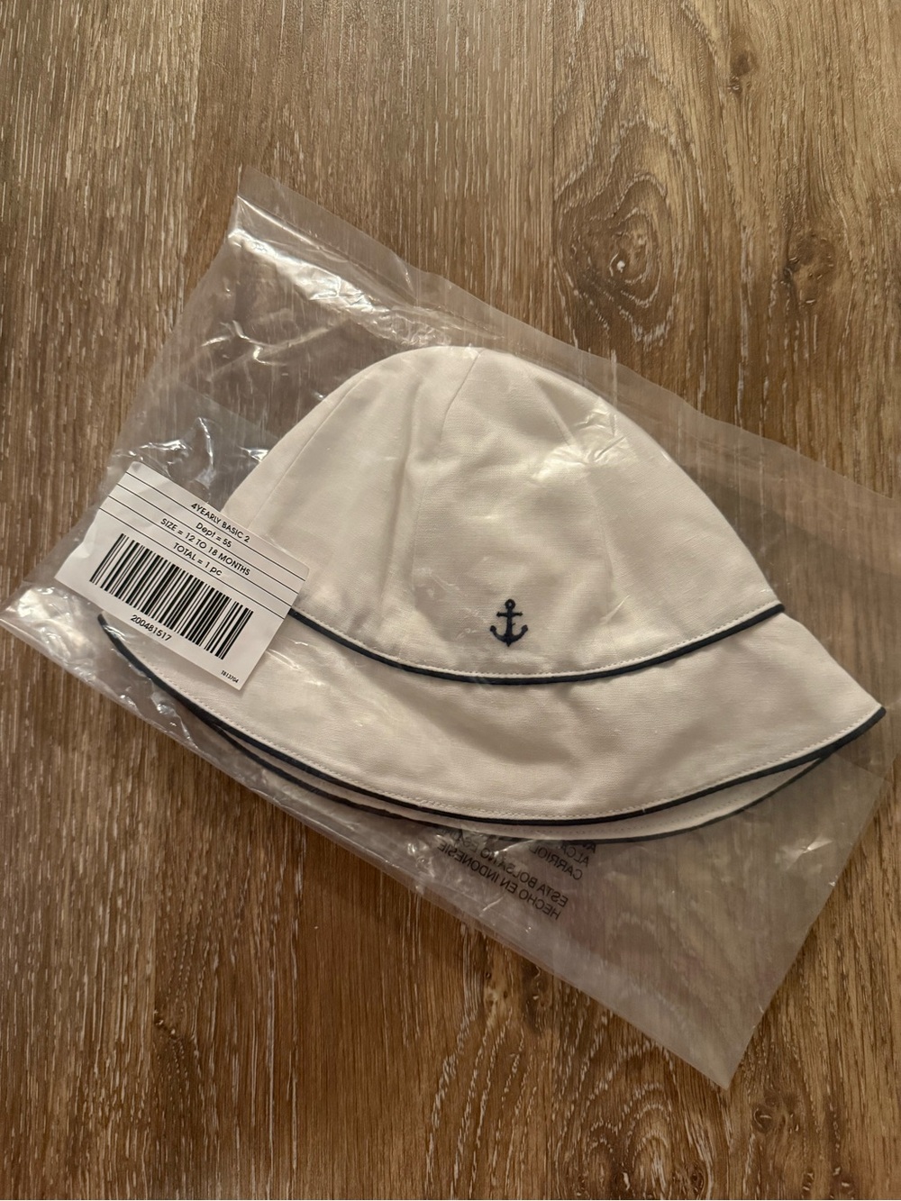Janie and Jack White Sun Hat with Navy Anchor Trim